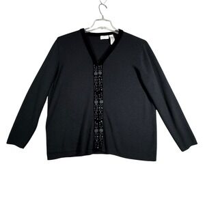 Elisabeth by‎ Liz Claiborne Womens 1X Black Cardigan Velvet Trim Embellished